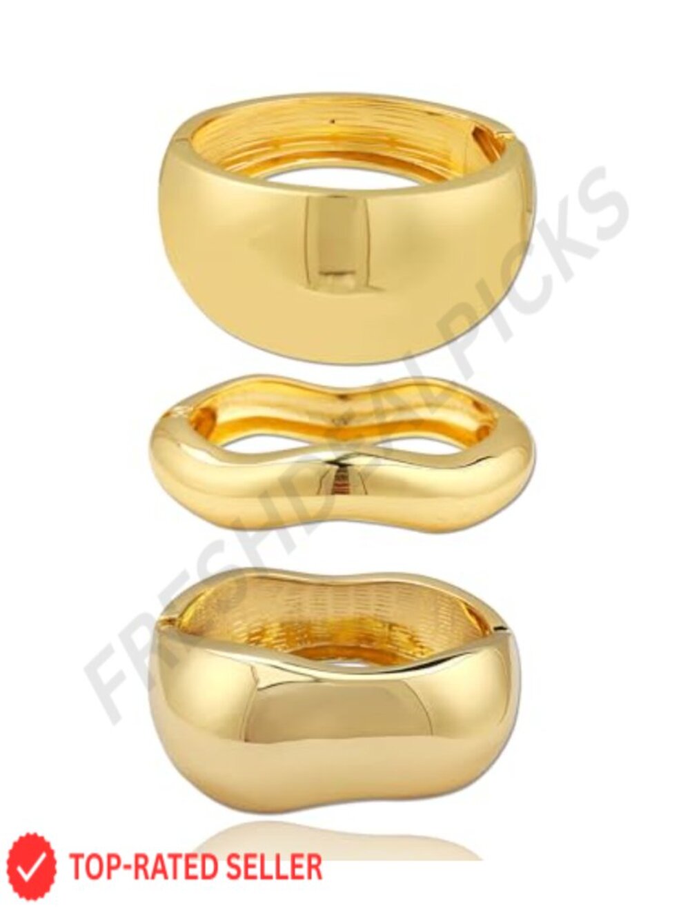Chunky Gold Bangle Bracelets for Women, 14K Gold Plated Wide Cuff